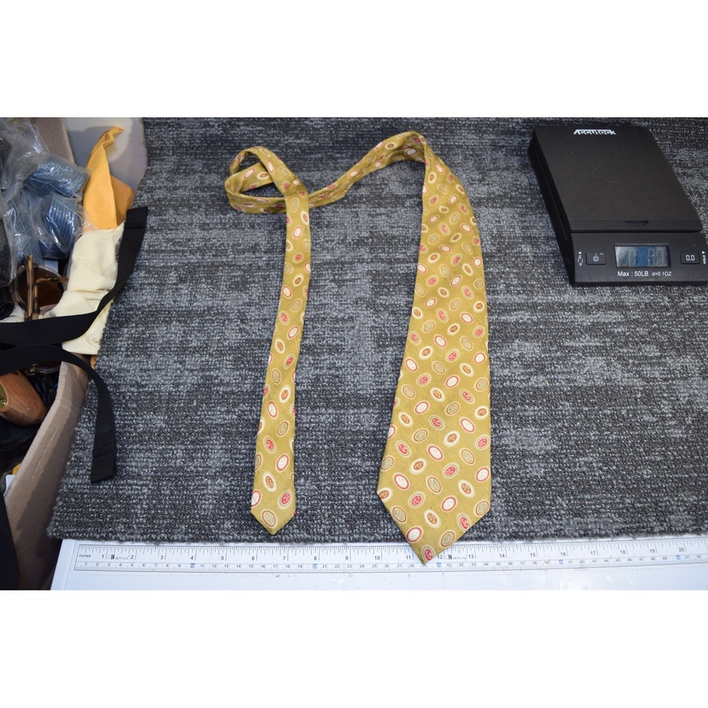 Vintage Fendi 100% Silk Mens Neck Tie Goldish Green Abstract Jelly Beans 58"